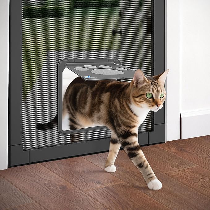 Small Dog Door for Screen Door, Cat Door 8"×10" Magnetic Flap Self-Closing, Pet Screen Door for Sliding Door, Puppy Doggy and Cat Door Built in Screen, Lockable, Black S
