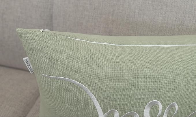 EURASIA DECOR Blessed Embroidered Lumbar Pillow Cover 12x20, Light Green | Raised ivory script on light green; scripture faith gift, cotton, hidden zip, solid back, cover only
