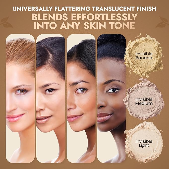 Organic Pressed Setting Powder - Talc-Free & Non-Toxic Translucent Powder with Matte Finish - Oil Absorbing, Pore Minimizing, 16 Hour Wear for All Skin Types - Cruelty & Gluten-Free - Invisible Light