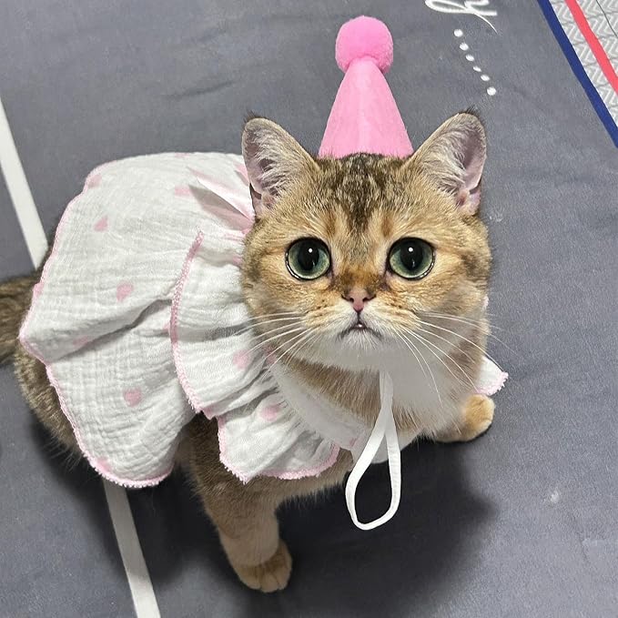 Dog Dresses for Small Dogs Girl Female Dog Cat Clothes Dress Cute Cotton Extra Summer Clothes Bow Decor Printed Love Birthday Outfit Puppy Clothes (Light Pink, Large)