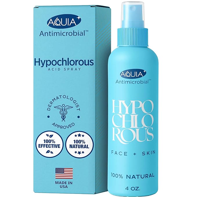 Aquia Hypochlorous Acid Spray for Face and Skin; Facial Cleanser | 4oz Face Mist Hypochlorous Acid Spray for Skin, Acne, Rash, Eczema, Wound Antimicrobial Facial Cleanser Acne Sprays; Smart Skincare