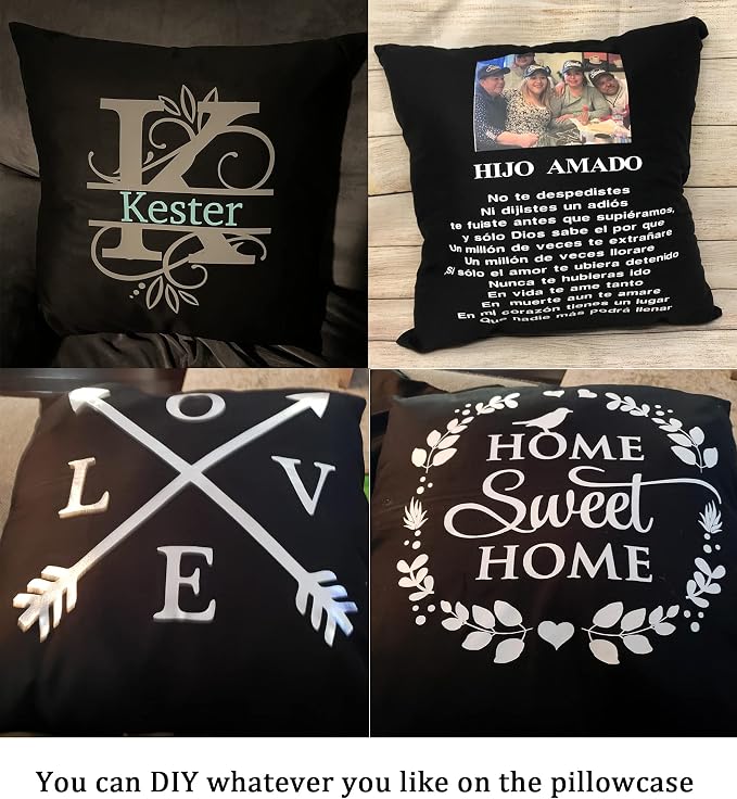 Thmyo 4-Pack 100% Cotton Comfortable Solid Decorative Throw Pillow Case Square Cushion Cover Pillowcase Sublimation Blank Pillow Covers Christmas DIY Throw Pillowcase for Sofa(16x16inch/40x40cm,Black)
