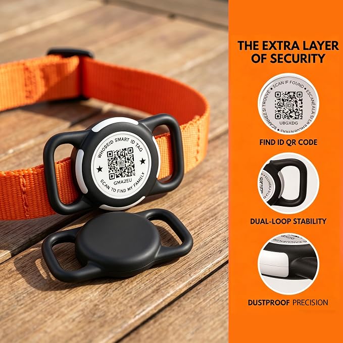 Dog Tracker with QR Code Smart Pet Tracker for Collar No Monthly Fee Pet Location Tracker with Holder Anti-Lost Device for Pets Compatible with Apple Find My iOS Only Dog Trackers