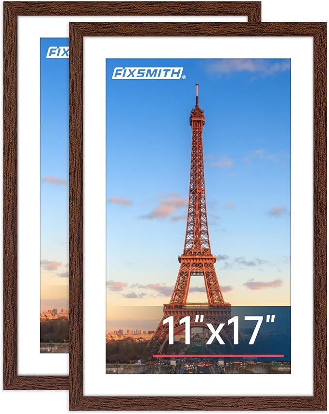 11x17 Picture Frame Brown Set of 2, Photo Frame with HD Plexiglass, Display Pictures 9x15 with Mat or 11x17 Without Mat, Brown Picture Frames Collage Wall Decor, Gallary Wall Frame