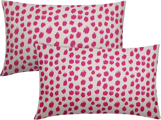 Hot Pink Cream Pillow Covers 12x20 Set of 2 Boho Design Polka Dot Throw Pillows Modern Brush Strokes Print Decorative Outdoor Pillowcase Lumbar Cushion Cover Linen Pillow Case for Home Sofa Couch Bed