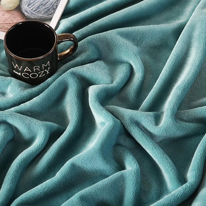 TASTHROW Large Flannel Fleece Throw Blanket, 50×70 Inch - Bluishgreen | Cozy Lightweight Thick Blanket - All Seasons Suitable for Women, Men and Kids
