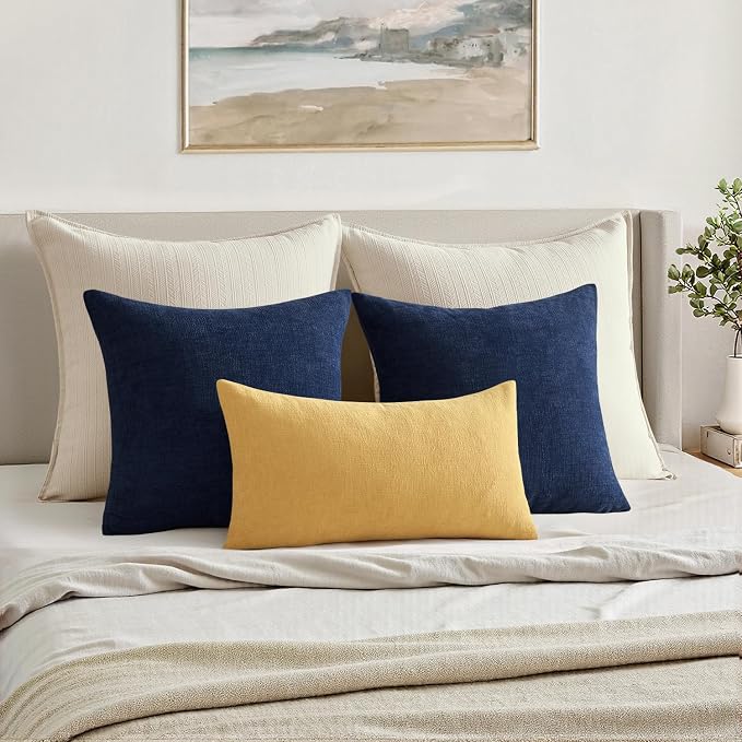 MIULEE Gold Chenille Couch Lumbar Throw Pillow Covers, 12x20 | Set of 2, Soft Farmhouse Modern Home Decor, Decorative Pillowcases for Sofa Living Room Bed