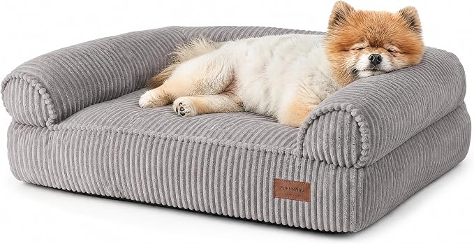 FUKUMARU Dog Couch Bed, Corduroy Cozy Cat Bed, Waterproof, Washable Cover | 28in Orthopedic Dog Beds Sofa for Small Dogs and Large Cats, Cute Warm Cotton Pet Sofa