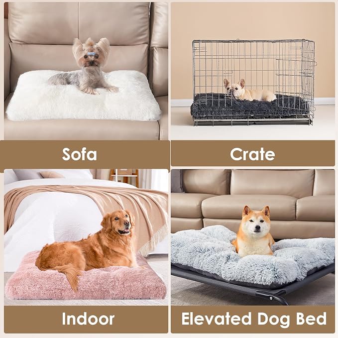 EHEYCIGA Fluffy Dog Crate Bed, Plush XX Large Dog Pillow, Pink | Xlarge Calming Anti Anxiety Plush Faux Fur Mat for Large size dogs, Washable Soft Warm Dog Pad with Non-Slip Bottom