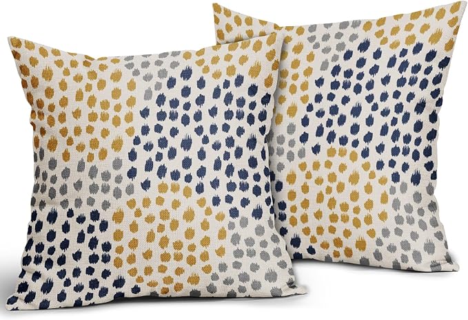 Blue Yellow Pillow Covers 18x18 Set of 2 Boho Design Gray Polka Dot Throw Pillows Modern Art Trendy Print Decorative Outdoor Pillowcase Square Cushion Cover Linen Pillow Case for Home Sofa Couch Bed