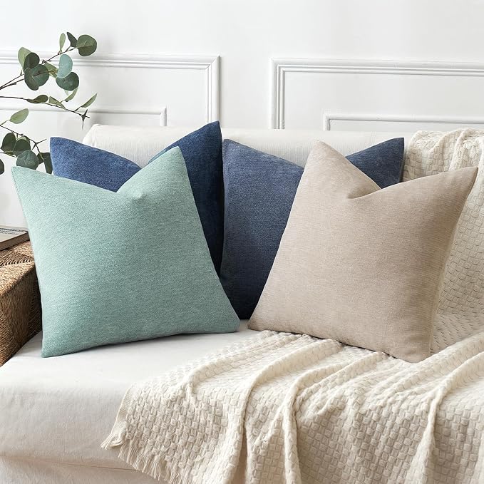 MIULEE Pack of 2 Aqua Green Decorative Pillow Covers 18x18 Inch | Soft Chenille Couch Throw Pillows Farmhouse Cushion Covers for Home Decor Sofa Bedroom Living Room