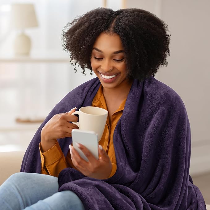 Utopia Bedding Ultra Soft Fleece Bed Blanket King Size Purple (90x102 Inch) | Microfiber Plush Warm Lightweight Breathable Cozy Blanket Anti-Static, All Season Use, Gift for Women and Men