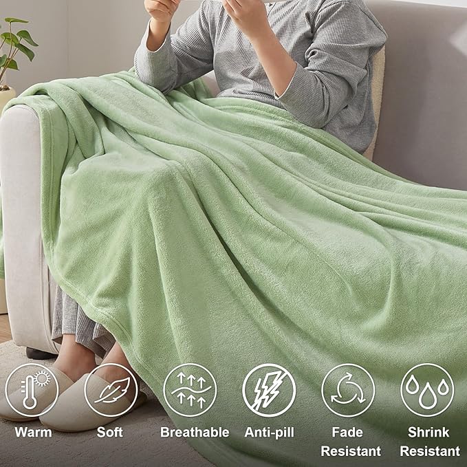 Hansleep Throw XL Sage Green Fleece Blanket, Soft Flannel Bed Blanket | Fuzzy Cozy Blanket 50x70 Inches, Multi-use for Bed, Sofa, Couch, Travel, Camping, All Season Warm Lightweight Cover