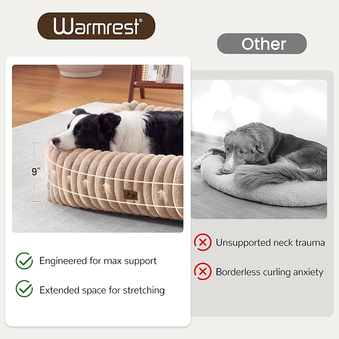 Dog Beds Large Sized Dog,Rectangle Orthopedic Pet Bed for Large Dog, Comfort Fluffy Memory Foam Dog Beds with Anti-Slip Bottom,Camel (35x25x9 inches)