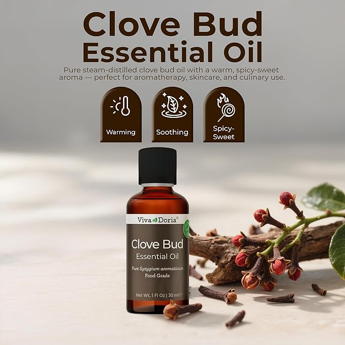 Viva Doria 100% Pure Clove Bud Essential Oil, Undiluted, Food Grade, 30 mL (1 Fluid Ounce)