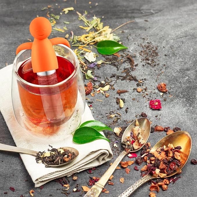 Hicarer 2 Pieces Tea Infuser for Loose Tea Cute Fine Mesh Tea Strainer Stainless Steel Tea Filter Ball Tea Diffuser Steeper for Teacups Teapots (Blue,Orange)