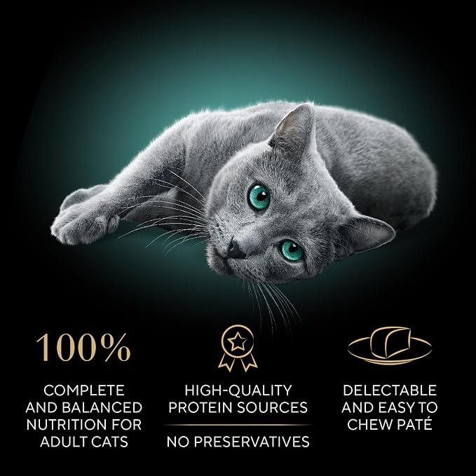 Sheba Perfect Portions Pate Wet Cat Food, Multipack, 2.6 oz, 24 ct | Grain-free, Chicken, Turkey & Beef, 48 servings, no artificial flavors/preservatives, complete & balanced, twin-pack trays