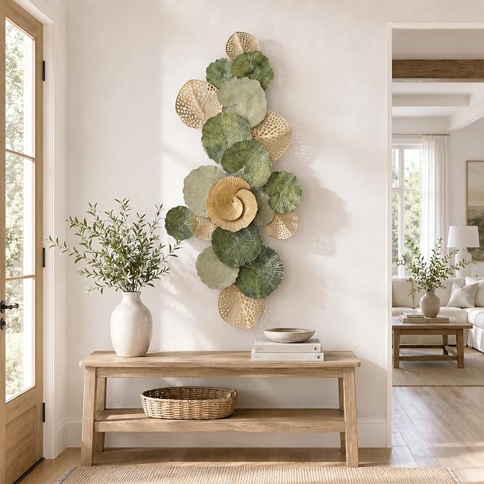 Axioglo 67" Large Wall Decor 3D Lotus Leaf Metal Wall Art for Living Room | 67" x31" metal wall decor with layered metal texture, mounting hardware, two-way display