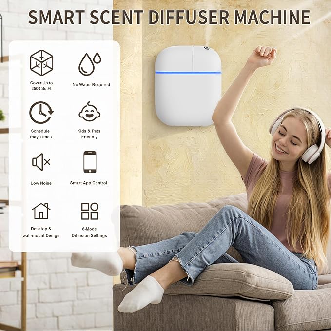 Hotel Scent Diffuser Kit for Home, Includes 2 Premium Oils, Waterless Essential Oil Aromatherapy Diffuser Cover 3500 Sq.ft. App Control,Powerful Nanotechnology System for Large Room Office Spa-White