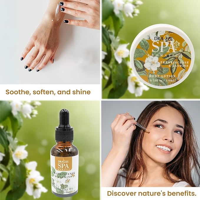 Mother’s Day Gift Baskets for Women- 9 Pcs Frankincense & Jasmine Scented Bath and Body Spa Self Care Kit, Relaxing Bath and Body Set, Home Spa Gifts for Her by Draizee