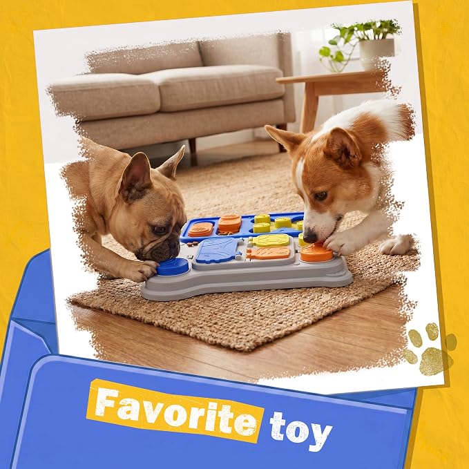 Dog Puzzle Toy, Dog Enrichment Toys, Level 1 Interactive Treat Dispensing Toy for Dogs, Slow Feeder for Mental Stimulation, Non-Slip Base, Detachable Easy-Clean Tray, Blue