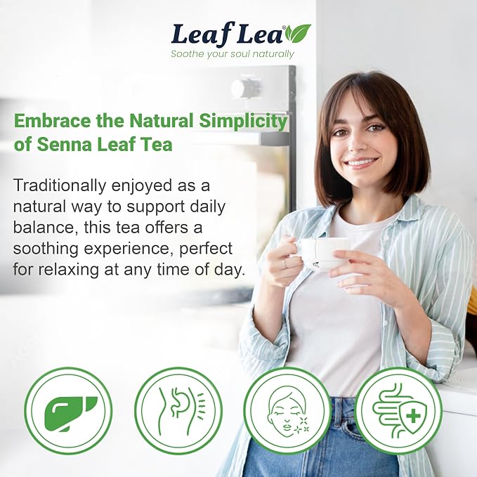 LeafLea Senna Tea Bags, Natural Laxative for Occasional Constipation, 80 Ct | Pure Senna Leaf, Individually Foil-Wrapped for Freshness, Caffeine-Free, Sugar-Free, Non-GMO, Vegan, Stock-Up 2-Pack