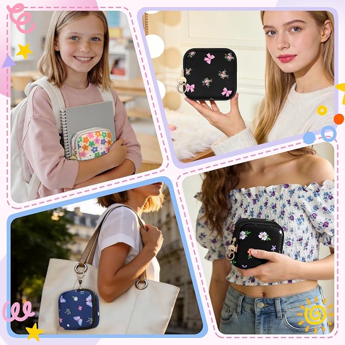 Period Bag for Teen Girls, Neoprene Cute Sanitary Napkin Storage Bag, Floral Menstrual Pad Pouch Tampon Holder (Colorful Floral)