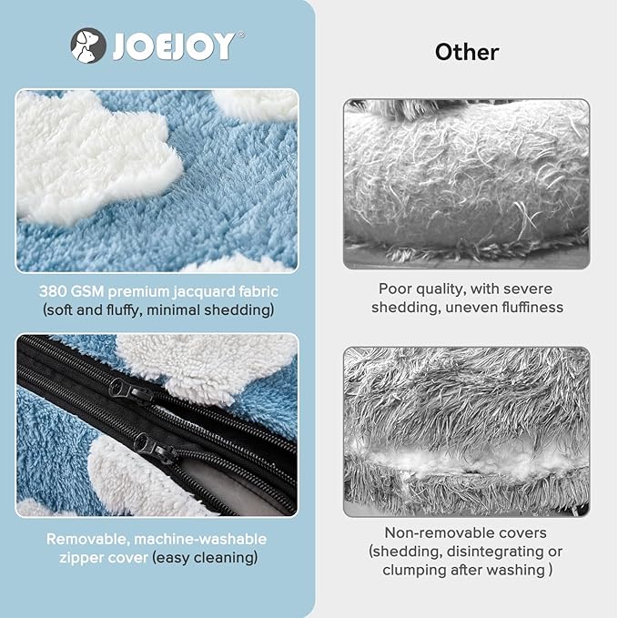 JOEJOY Large Dog Beds Large Sized Dog, Rectangle Washable Orthopedic Pet Bed with Removable Zipper Cover, Cute Soft Calming Puppy Pet Bed with Jacquard Shaggy Plush & Non Skid Bottom