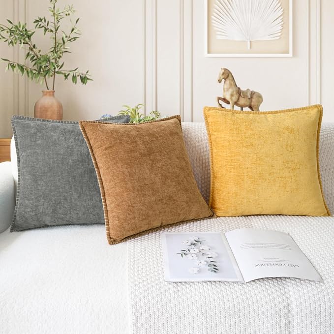 CaliTime Decorative Couch Throw Pillow Covers 26 X 26 Inches Medium Grey | Pack of 2, Cozy Chenille Cushion Cases, Cotton Thread Stitching Edges, for Sofa Bed Living Room Farmhouse