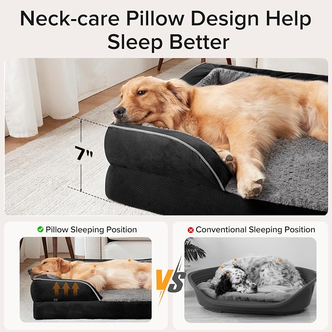 L Plus Orthopedic Dog Bed for Large Dogs, Washable Dog Sofa with Egg-Crate Foam, Waterproof Lining and Non-Skid Bottom