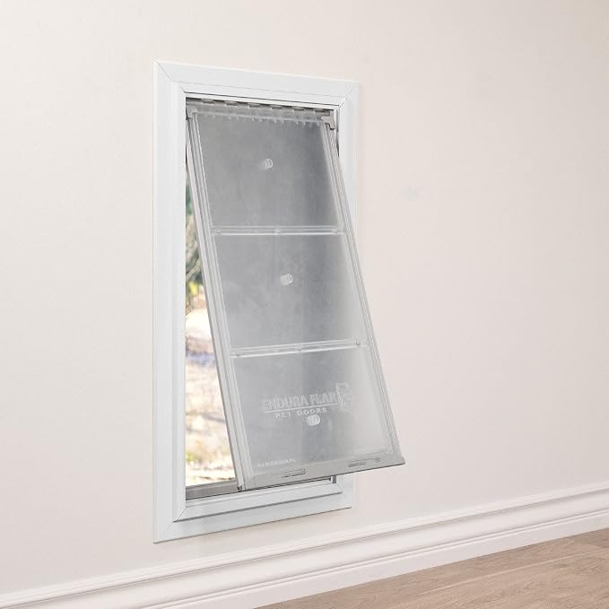 Endura Flap Single Flap Pet Door for Thick Walls | Deep Wall Design up to 13" Thick | Insulating Dual-Layer Flap & Durable Aluminum Frame | Includes Locking Cover | White, Large, Single Flap