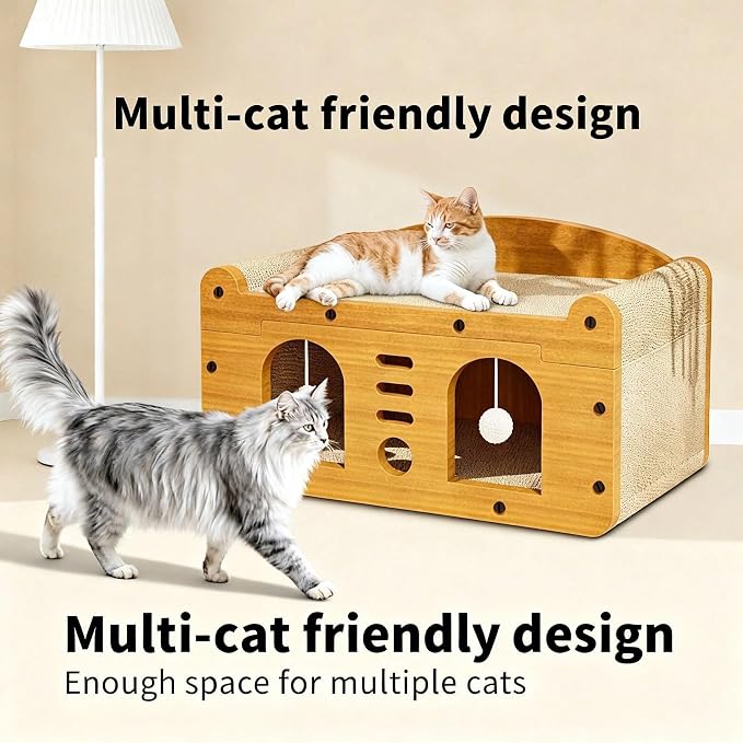 3-in-1 Scratcher Cat House – Save Your Furniture Combines Play Cave, Cozy Bed & Scratching Pad. Durable Cardboard, Reduces Stress. Ideal for Indoor Cats Who Love to Scratch, Play & Nap (MD-DOOR1)