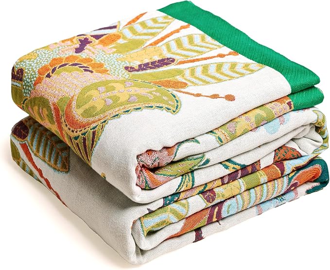 VANJOROY Boho Throw Blanket, 100% Organic Cotton Breathable Skin-Friendly Ultra Soft Bed Quilt Throw - All Season Floral Bird Farmhouse Décor Luxury Blanket for Sofa Couch Chair and Gift. 80" x 90"