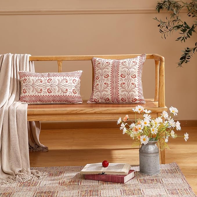 Designer Linen Throw Pillow Cover,Set of 2,18"x18"-Chamonix A | Vintage Elegant Square Pillow Cover,Concealed Zipper Design,Floral Pattern,Sofas,Bedroom,Living Room,Lounge Chairs
