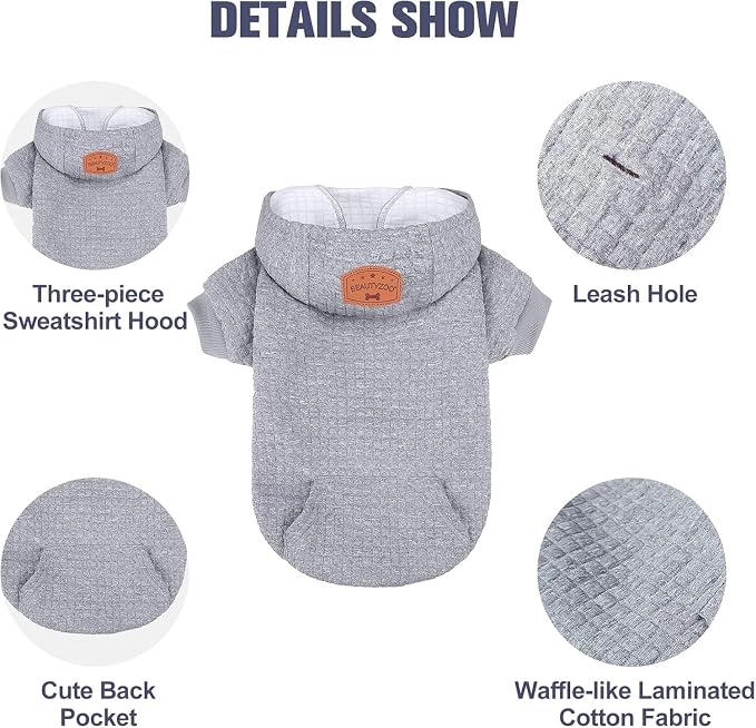 BEAUTYZOO Dog Hoodies Sweater for Large Dogs,Waffle‑Like Laminated Pet Coat | Warm Dog Sweatshirt with Pocket & Leash Hole,Pullover Clothes for Girl Boy Dogs,Stretchy & Easy‑On‑Off,Labrador & Great Danes