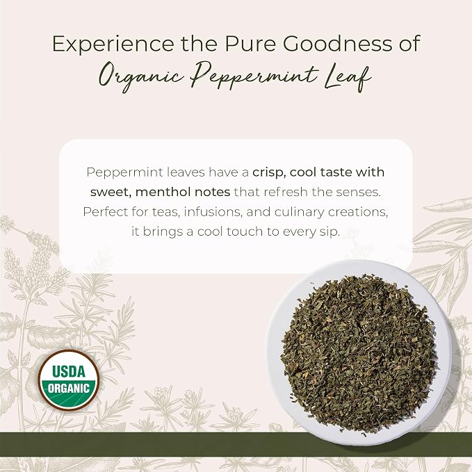 Starwest Botanicals Organic Peppermint Leaves Cut & Sifted - Dried Loose Leaf Herb for Tea, Herbal Blends, Baking, & Cooking, Caffeine Free, Sourced from Egypt, Certified Kosher, Non-GMO - 4 oz Pouch