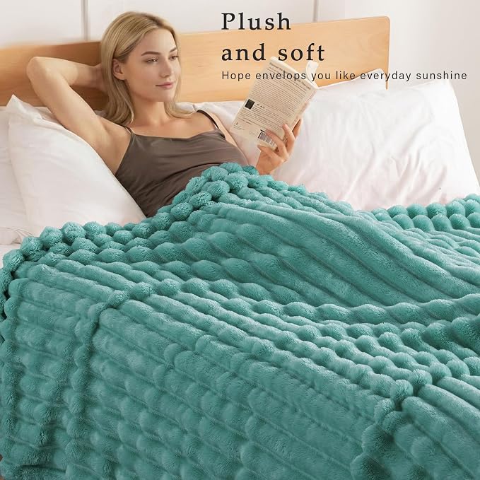 Exclusivo Mezcla Striped Queen Size Fleece Blanket for Bed, Couch, 90"x90" | Soft Breathable Cozy Bed Blankets, Lightweight Plush Fluffy Fuzzy Jacquard Decorative Blankets