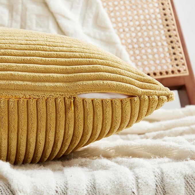 Fancy Homi Set of 4 Boho Fall Decorative Throw Pillow Covers 18x18 Inch for Couch Bed Sofa Bedroom, Modern Farmhouse Home Decor, Soft Cross Striped Corduroy Patchwork Colorful Cushion Case 45x45cm
