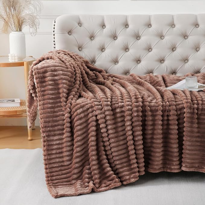 Chocolate Throw Blanket for Couch Sofa 60x80 inches Striped Design | Fleece Blankets Room Home Decor Lightweight Plush Soft Cozy Gifts for Women Mom