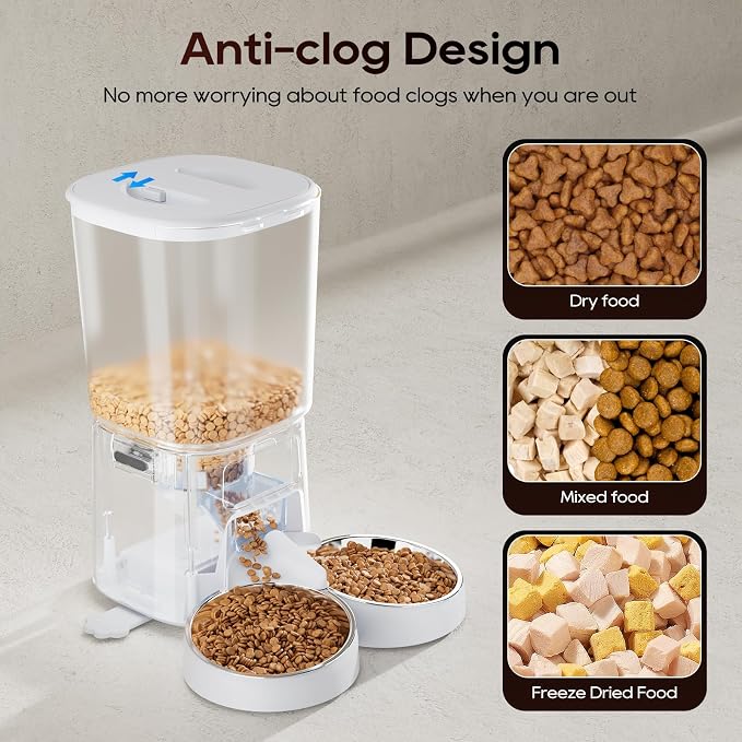 Petrice Automatic Cat Feeder for 2 Cats, 6L/25 Cups Cat Food Dispenser Programmable 30 Portions 6 Meals per Day, Timed Pet Feeder for Kitty Small Dogs with 10S Voice Record, Easy Setup, White