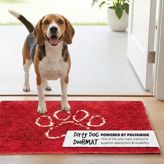Dog Gone Smart Dirty Dog Doormat - Fast Drying Rug - Maroon, 31 x 20 in | Super Gripper Backing for Clean Floors - Absorbent Microfiber and Machine Washable Mat for Muddy Paws