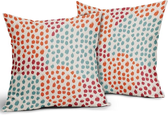 Blue Orange Red Pillow Covers 16x16 Set of 2 Fall Colored Art Dot Decorative Throw Pillows Trendy Print Outdoor Pillowcase Holiday Seasonal Cushion Cover Linen Pillow Case Decor for Sofa Couch Bed