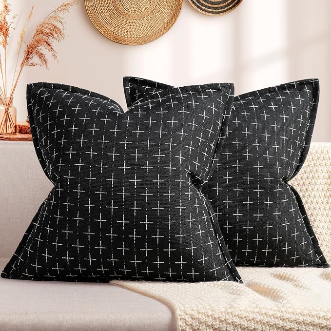 Pillow Covers 26x26 Set of 2 Soft Polyester Textured Pillow Covers with Stylish Flange Edge Cozy Farmhouse Throw Pillows for Couch Bed Sofa Living Room