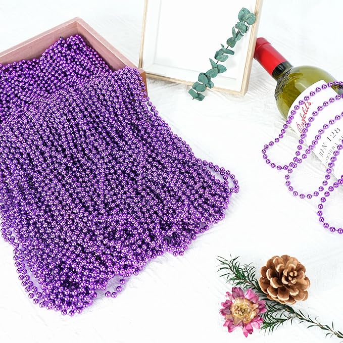 SHAOQINLIN 12 PCS Purple Mardi Gras Beads, Purple Beads Necklaces 33" Metallic Beaded Costume Necklaces Party Necklaces for Halloween Mardi Gras Parade Throws Wedding Birthday Party Favors