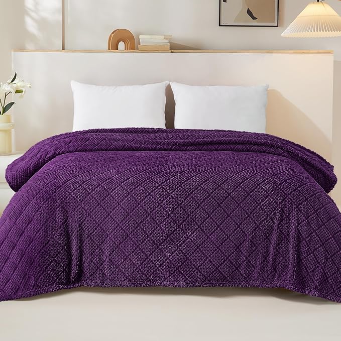 Whale Flotilla Soft Fleece Twin Size Blanket for Bed, Purple | Jacquard Waffle Blankets for Home Decor, Lightweight and Cozy, All Season Suitable, 60x80 Inch