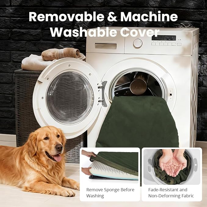 OhGeni Orthopedic Waterproof Large Dog Bed, Memory Foam, 41 inch(Green) | Machine-Washable Removable Cover in Easy-Clean Fabric, Reversible Memory Foam & Easy-Carry Handle, Suitable for Crate