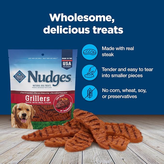 Blue Buffalo Nudges Grillers Natural Dog Treats, Made in the USA with Real Steak, 16-oz Bag, (Pack of 5)