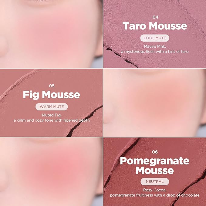 lilybyred Luv Beam Cheek Mousse | Heart-Shaped Korean Cream Blush, Airy Soft-Matte Texture, Soft-Focus & Pore-Blurring Finish, Seamless Buildable, Natural Flush, 0.13 oz. (07 Strawberry Yogurt Mousse)
