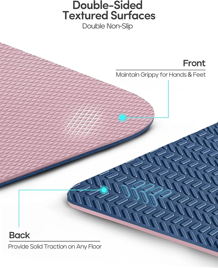 Heathyoga Yoga Mat Non Slip TPE Pilates Exercise Mats for Home Workout Gym Fitness Eco Friendly Thick Hot Yoga Mat with Strap Body Alignment,72"x 26" Thickness 1/4"