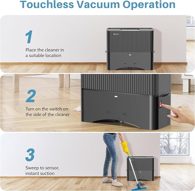 Touchless Vacuum Automatic Dustpan, 20Kpa Suction, Compact Baggless Design | Ultra Fast Hair Vacuum for Salons Pet Hair Food Dirt Home Kitchen, Corded Space-Saving Electric Canister Vacuum Cleaner